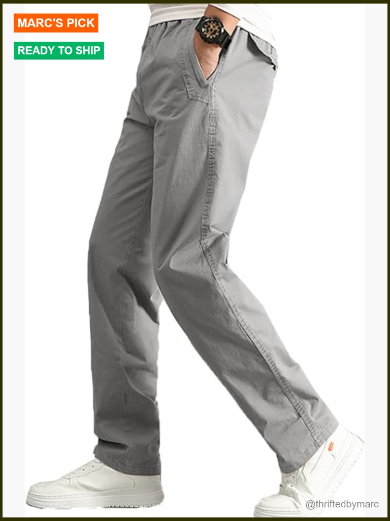 Men's Cargo Pants Elastic Waist Jogger Hiking Fishing Workout Trousers